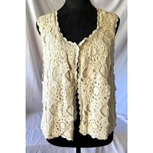 1990s Vintage NOILE Silk Exchange 80% Silk Crochet Vest Tank Top XL